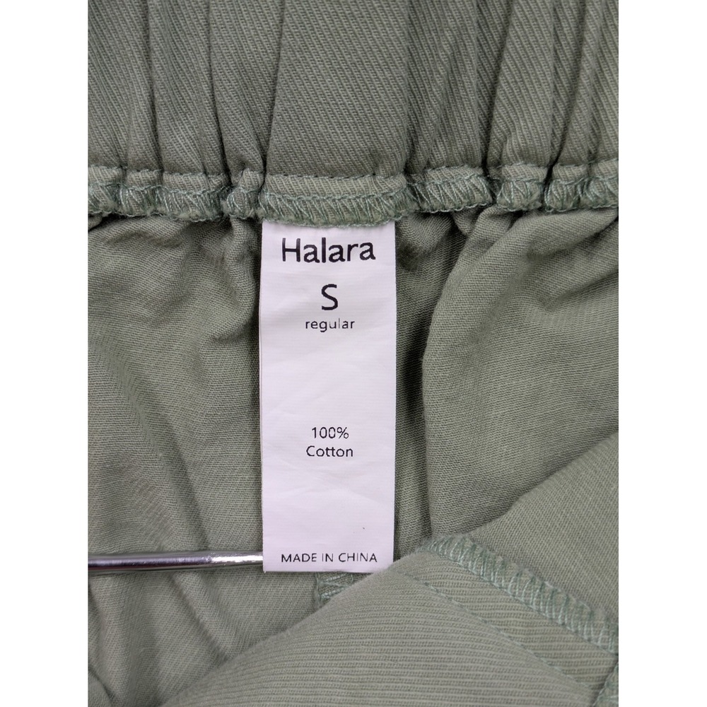Halara Pants Womens Small Green Cotton Twill Jogger Elastic Waist Cuffed Pockets - Picture 3 of 5